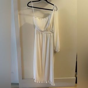 Always Loving You White Pleated One-Shoulder Midi Dress